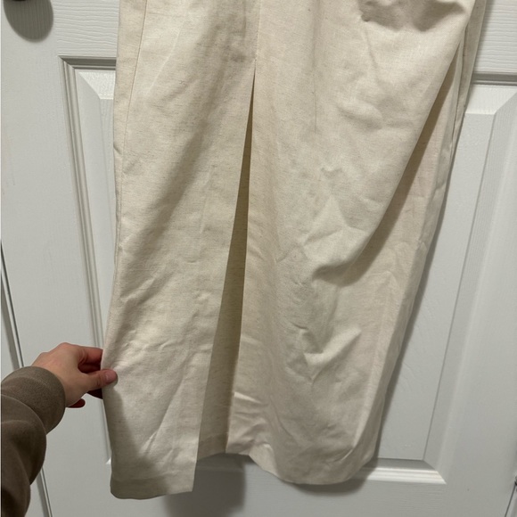 New with Tags Zara White Linen Blend Ruched Midi Dress with Slit Size S - Picture 10 of 11